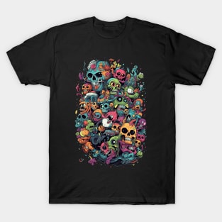 Colorful Cartoonish Skulls & Monsters T-Shirt